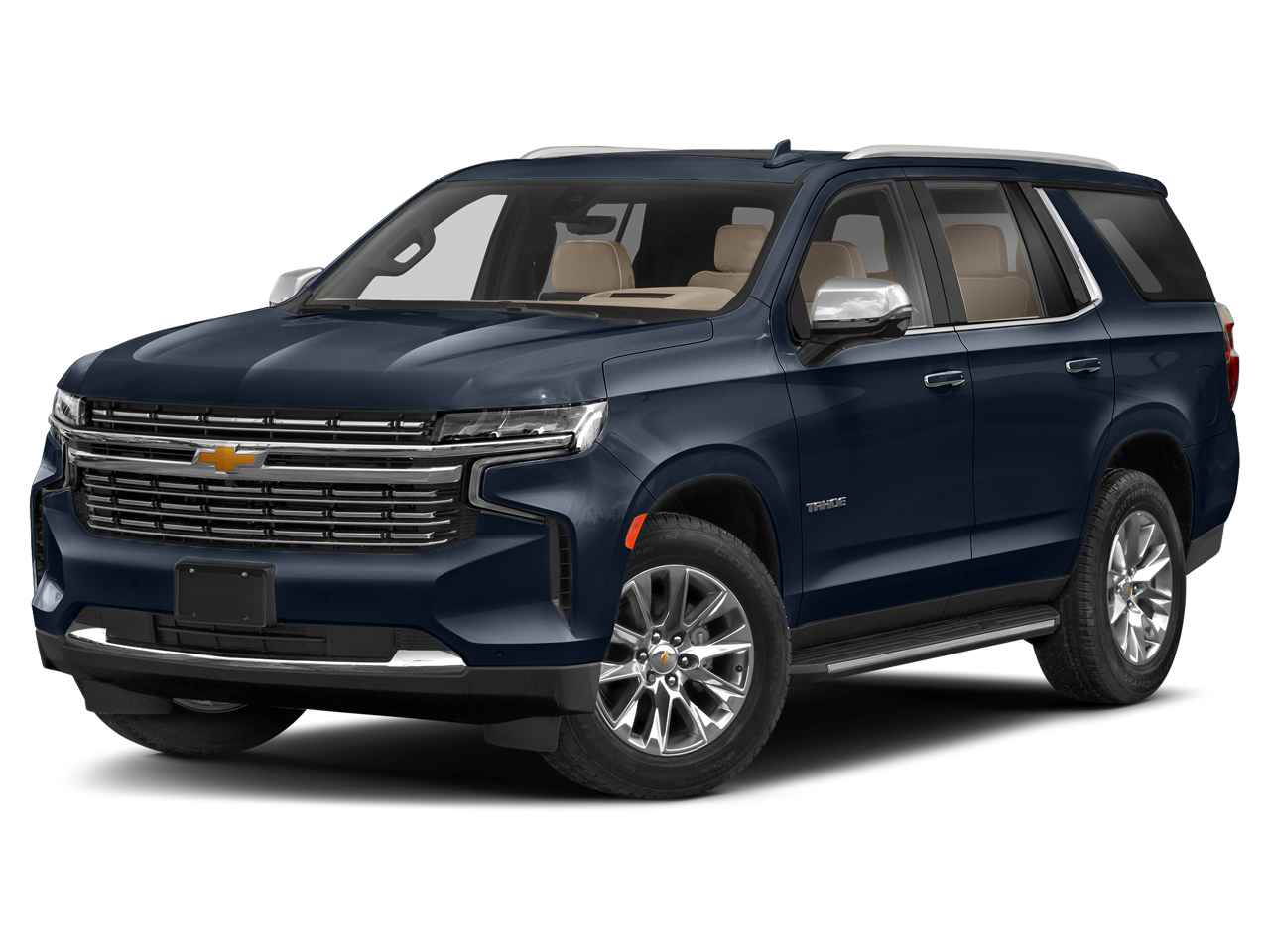 2021 Chevrolet Tahoe Premier in Midnight Blue Metallic — front three-quarter view