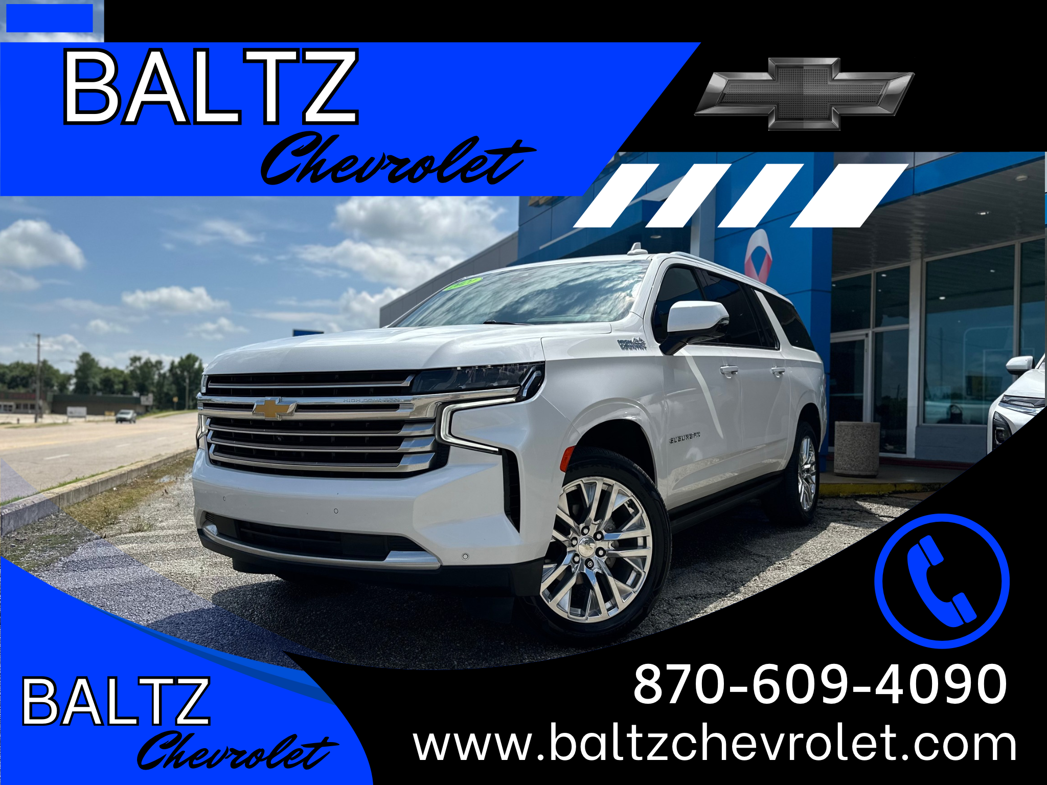 2021 Chevrolet Suburban High Country in Iridescent Pearl Tricoat — front three-quarter view